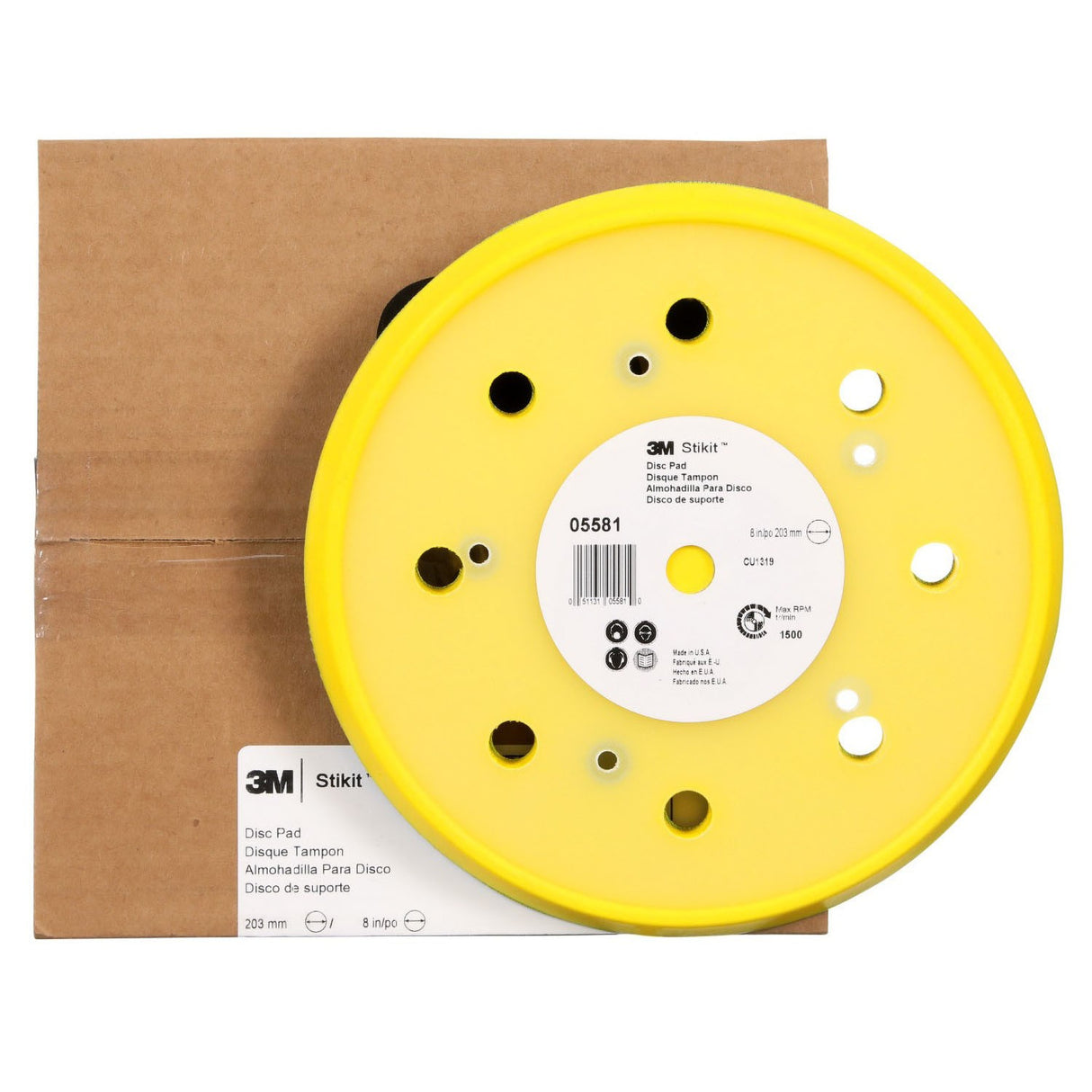 3M 05581 Stikit Abrasive Disc Back-up Pad, Dust Free, PSA, Yellow, 8 in (7100089474) - 7