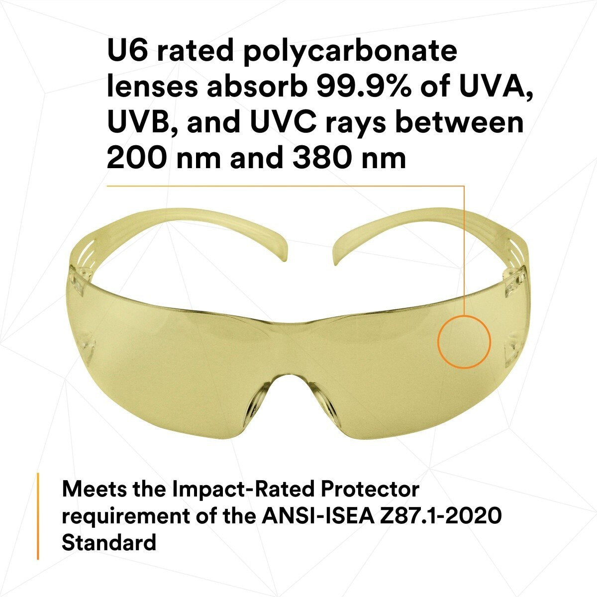 3M SF203AFP SecureFit Safety Glasses, Anti-Fog Plus Anti-Scratch, Amber Lens, Amber Frame, Flexible Temples (7100090617) (20 Pack) - 8
