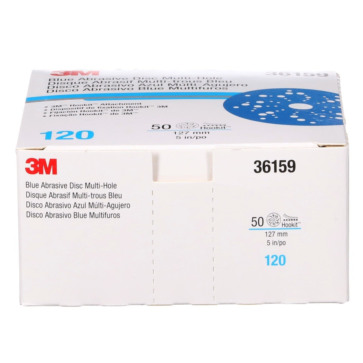 3M 321U 36159 Hookit Blue Abrasive Disc, Multi-Hole, 120 Grit, 5 in Diameter, Paper Backing (7100090976) (16 Pack) - 8