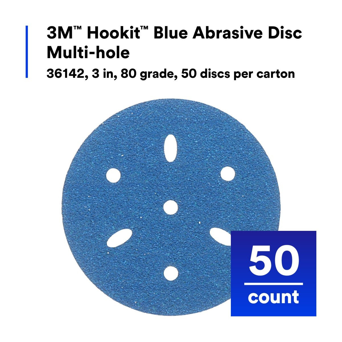 3M 321U 36142 Hookit Blue Abrasive Disc, Multi-hole, 3 in, 80 Grit (7100091341) (200 Pack) - 9