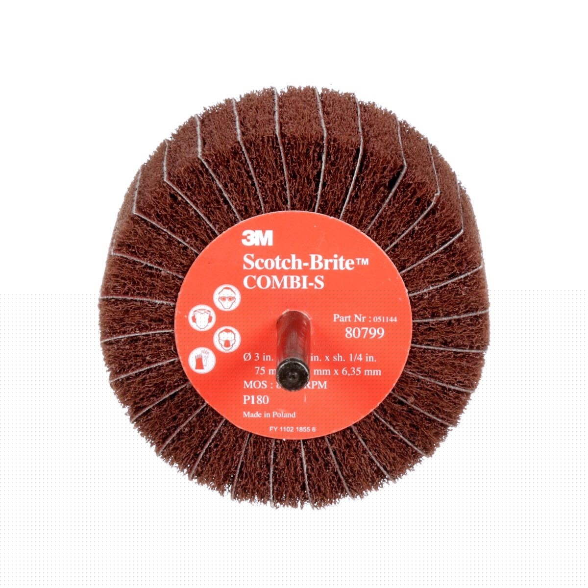 3M Scotch-Brite Combi-S Wheel, X-Weight, Aluminum Oxide, P120, Maroon, 3 in x 1-3/4 in, 1/4 in Shank, 8000 rpm (7100093994) (10 Pack)