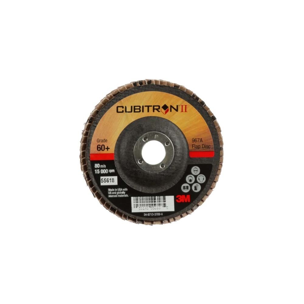 3M 967A Cubitron II Flap Disc , 60+, T29, 4 in x 5/8 in, Medium Pressure Applications, Light Deburring, Scale Removal, Oxide Removal, Surface Prep (7100097650) (10 Pack) - 3