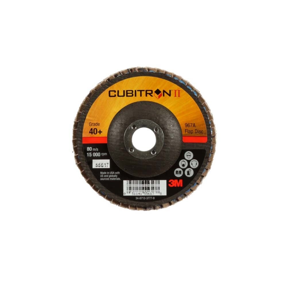 3M 7100097661 Cubitron II Flap Disc 967A, 40+, T29, 4 in x 5/8 in, Medium Pressure Applications, Light Deburring, Scale Removal, Oxide Removal, Surface Prep (10 Pack) - 2