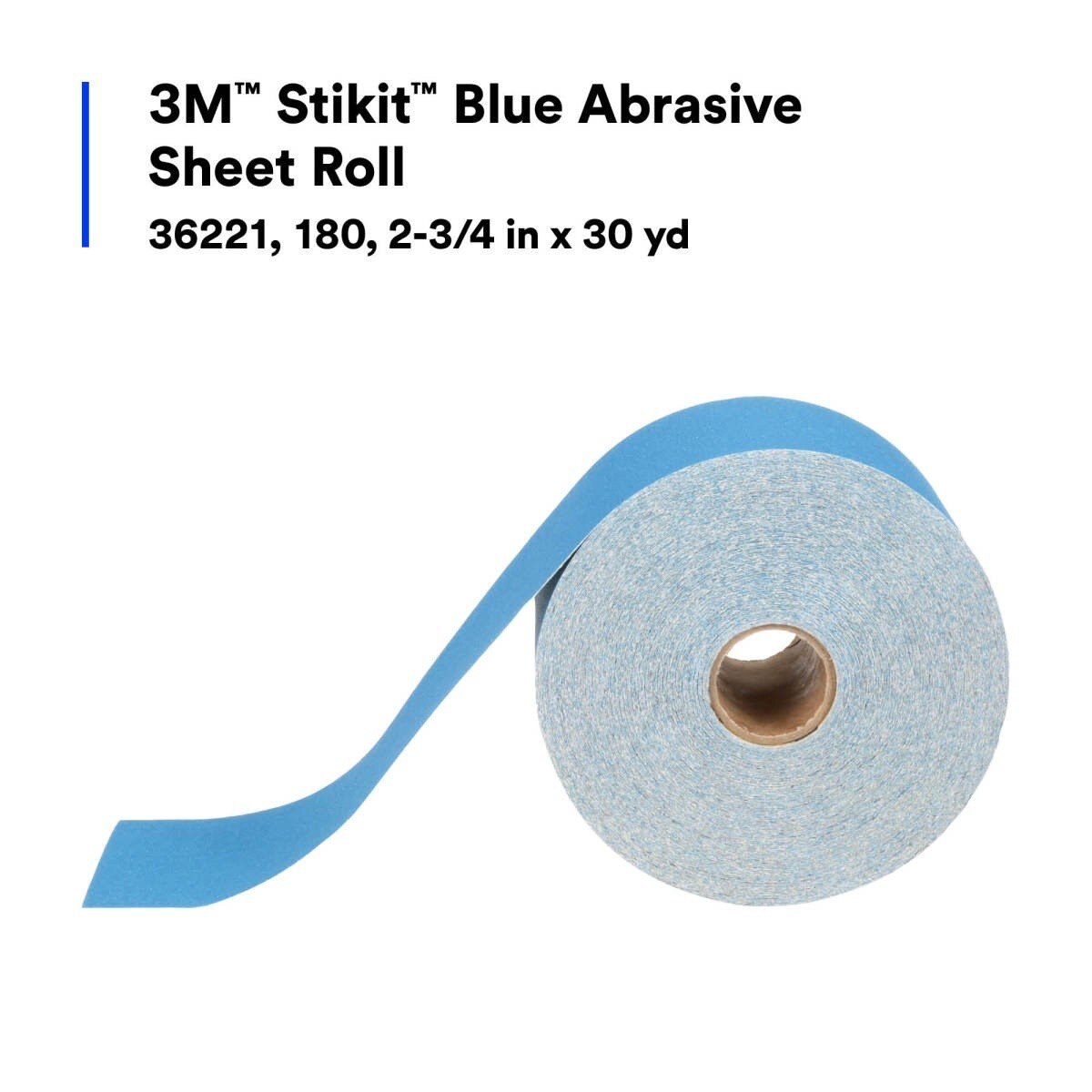 3M 321U Stikit Blue Abrasive Sheet Roll, No Hole, 180 Grade, 2-3/4 in x 30 yd (36221) (7100098556) (5 Pack) - 6
