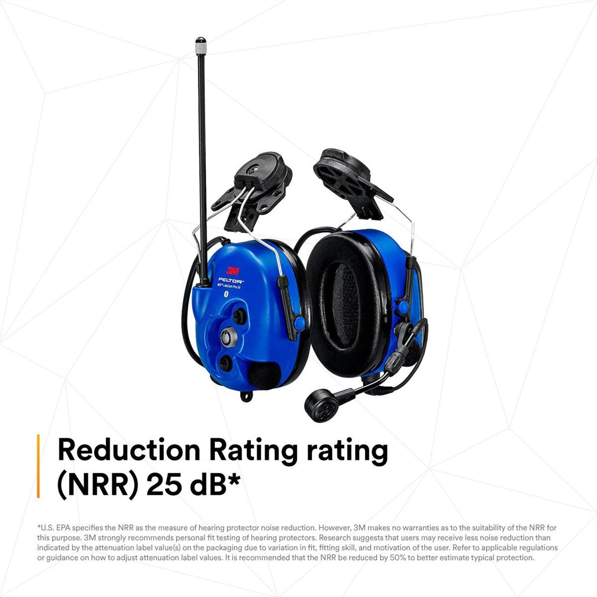 3M MT73H7P3E4D10NA-50 PELTOR WS LiteCom PRO III Headset, Intrinsically Safe, Hard Hat Attached, Professional Grade Durability, Wireless Two-Way Communication Radio, Bluetooth, Boom Microphone, Blue, (7100099785) - 9