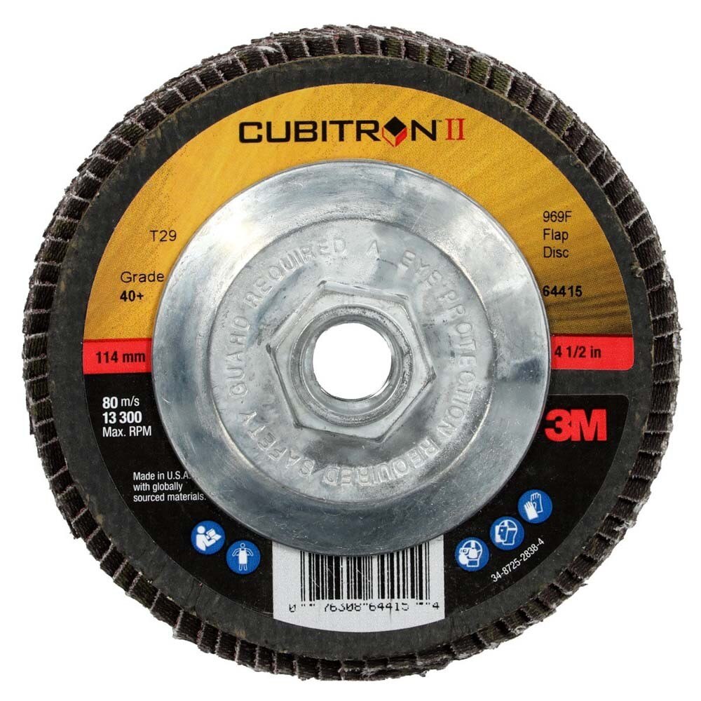 3M 7100104604 Cubitron II Flap Disc 969F, 40+, T29 Quick Change, 4-1/2 in x 5/8"-11, Giant
