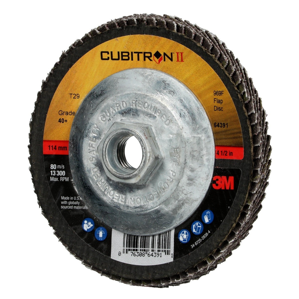 3M 969F Cubitron II Flap Disc, 40+, T29 Quick Change, Precision Shaped Ceramic, Maroon, 4-1/2 in x 5/8-11 (7100104605) (10 Pack) - 3