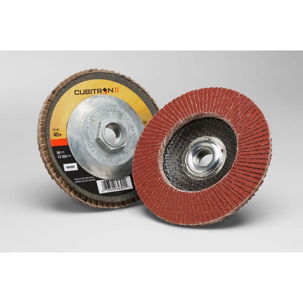 3M 7100104616 Cubitron II Flap Disc 969F, 40+ Grit, T29, 4 in x 3/8-24 Thread, Polyester Backing for Heavy Grinding and Weld Removal (10 Pack)