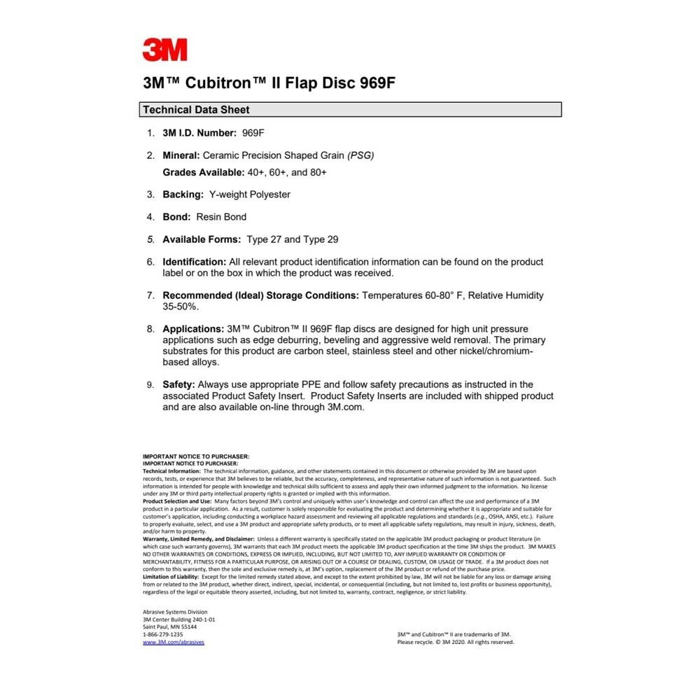 3M 7100104616 Cubitron II Flap Disc 969F, 40+ Grit, T29, 4 in x 3/8-24 Thread, Polyester Backing for Heavy Grinding and Weld Removal (10 Pack) - 8