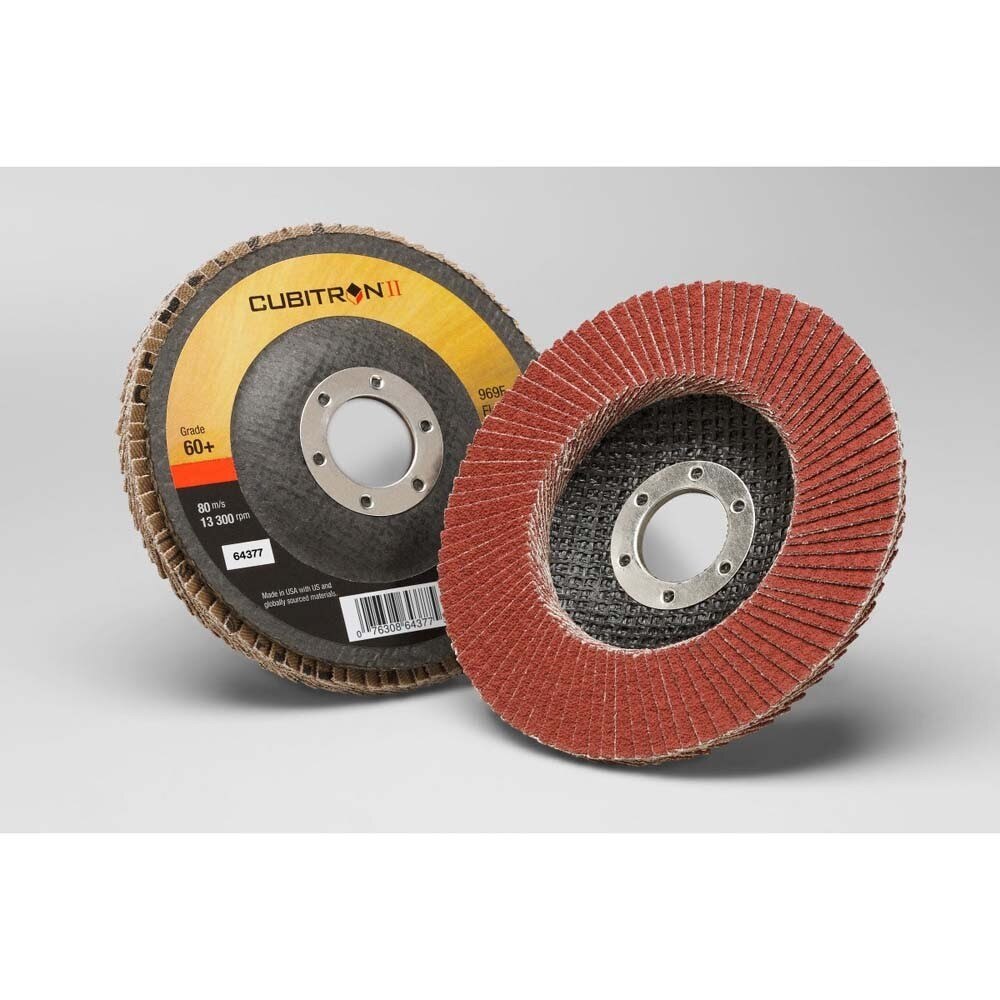 3M 7100104876 Cubitron II 969F T29 Flap Disc, 4-1/2 in x 7/8 in, 80+ Grit, Polyester Backing for Heavy Grinding and Weld Removal - 2
