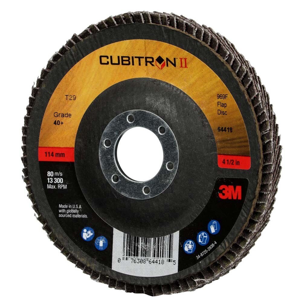 3M 7100104899 Cubitron II Flap Disc 969F, 40+, T29, 4-1/2 in x 7/8 in, Giant - 3