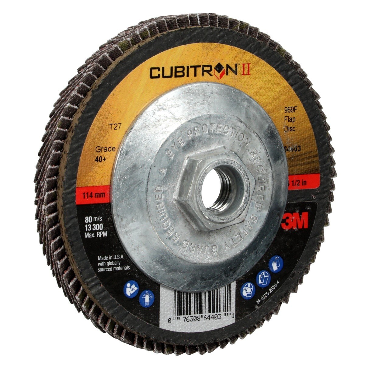 3M 969F Cubitron II Flap Disc, 40+, T27 Quick Change, Precision Shaped Ceramic, Maroon, 4-1/2 in x 5/8 in-11 (64403) (7100104919) (10 Pack) - 4