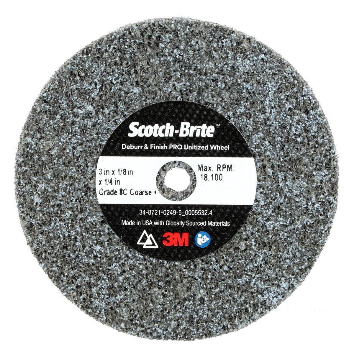 3M DP-UW Scotch-Brite Deburr & Finish PRO Unitized Wheel, 8C Coarse+, 3 in x 1/8 in x 1/4 in (7100105326) (40 Pack)