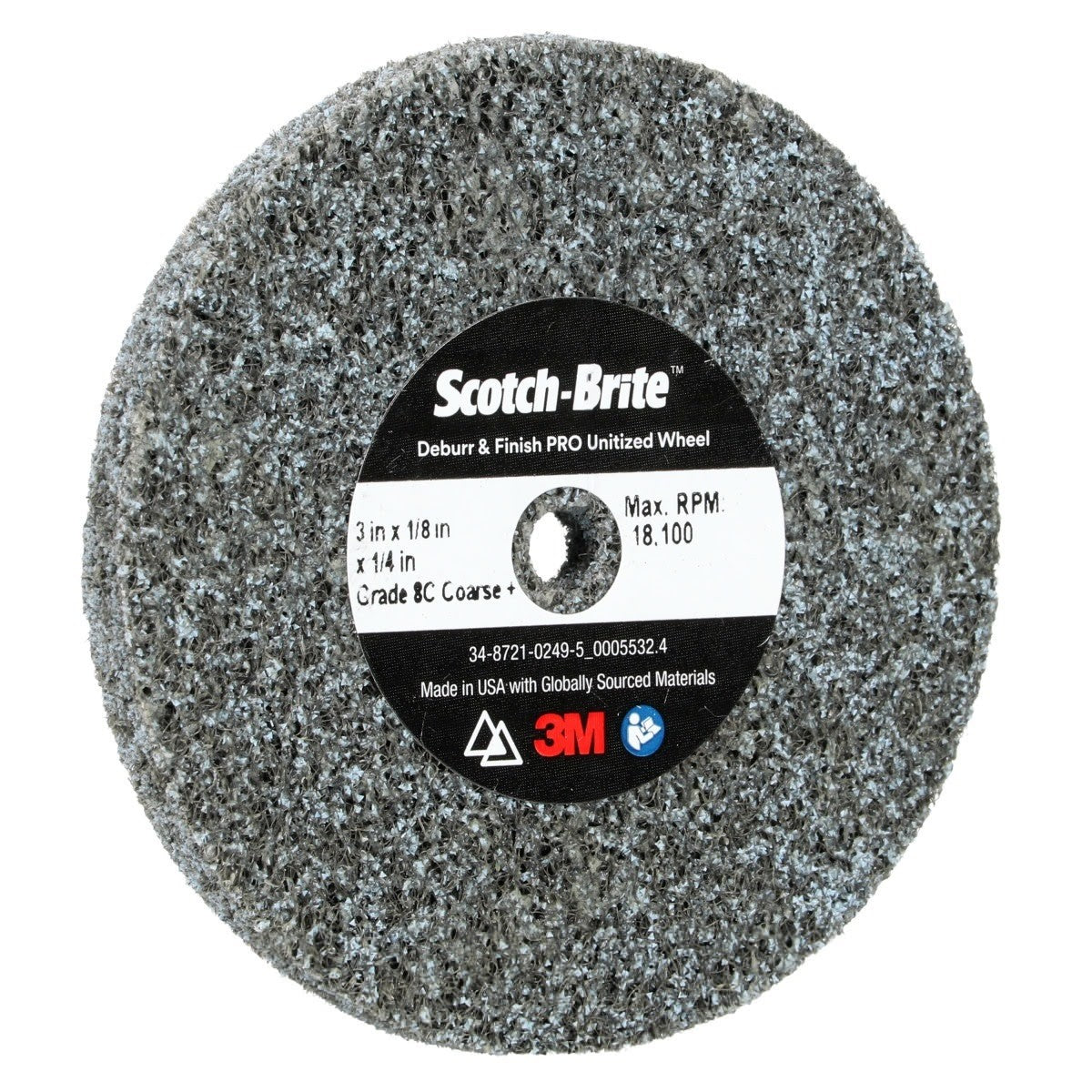 3M DP-UW Scotch-Brite Deburr & Finish PRO Unitized Wheel, 8C Coarse+, 3 in x 1/8 in x 1/4 in (7100105326) (40 Pack) - 3