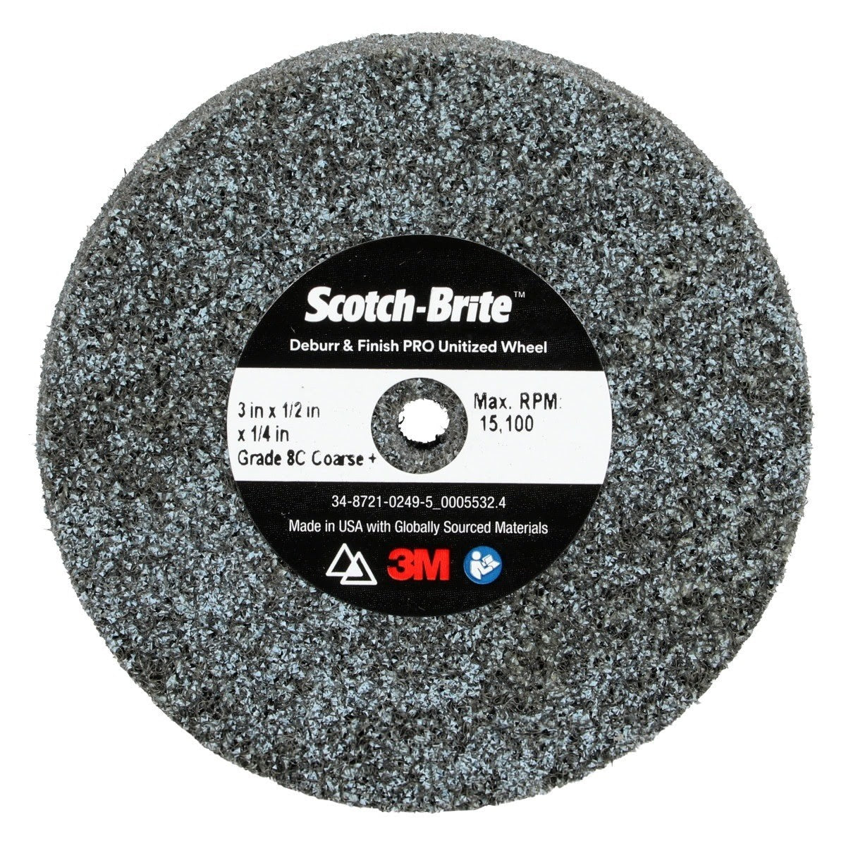 3M DP-UW Scotch-Brite Deburr & Finish PRO Unitized Wheel, 8C Coarse+, 3 in x 1/2 in x 1/4 in (7100105530) (20 Pack)