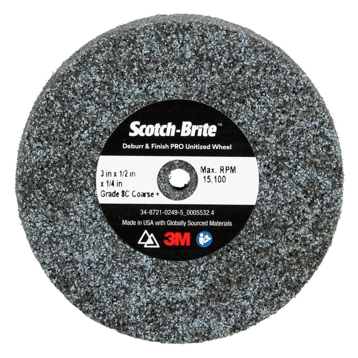 3M DP-UW Scotch-Brite Deburr & Finish PRO Unitized Wheel, 8C Coarse+, 3 in x 1/2 in x 1/4 in (7100105530) (20 Pack)