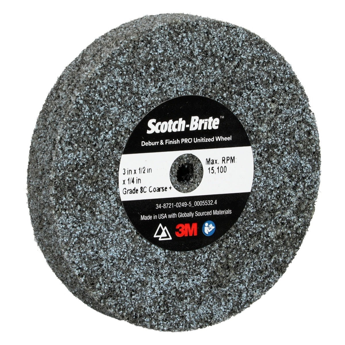 3M DP-UW Scotch-Brite Deburr & Finish PRO Unitized Wheel, 8C Coarse+, 3 in x 1/2 in x 1/4 in (7100105530) (20 Pack) - 3
