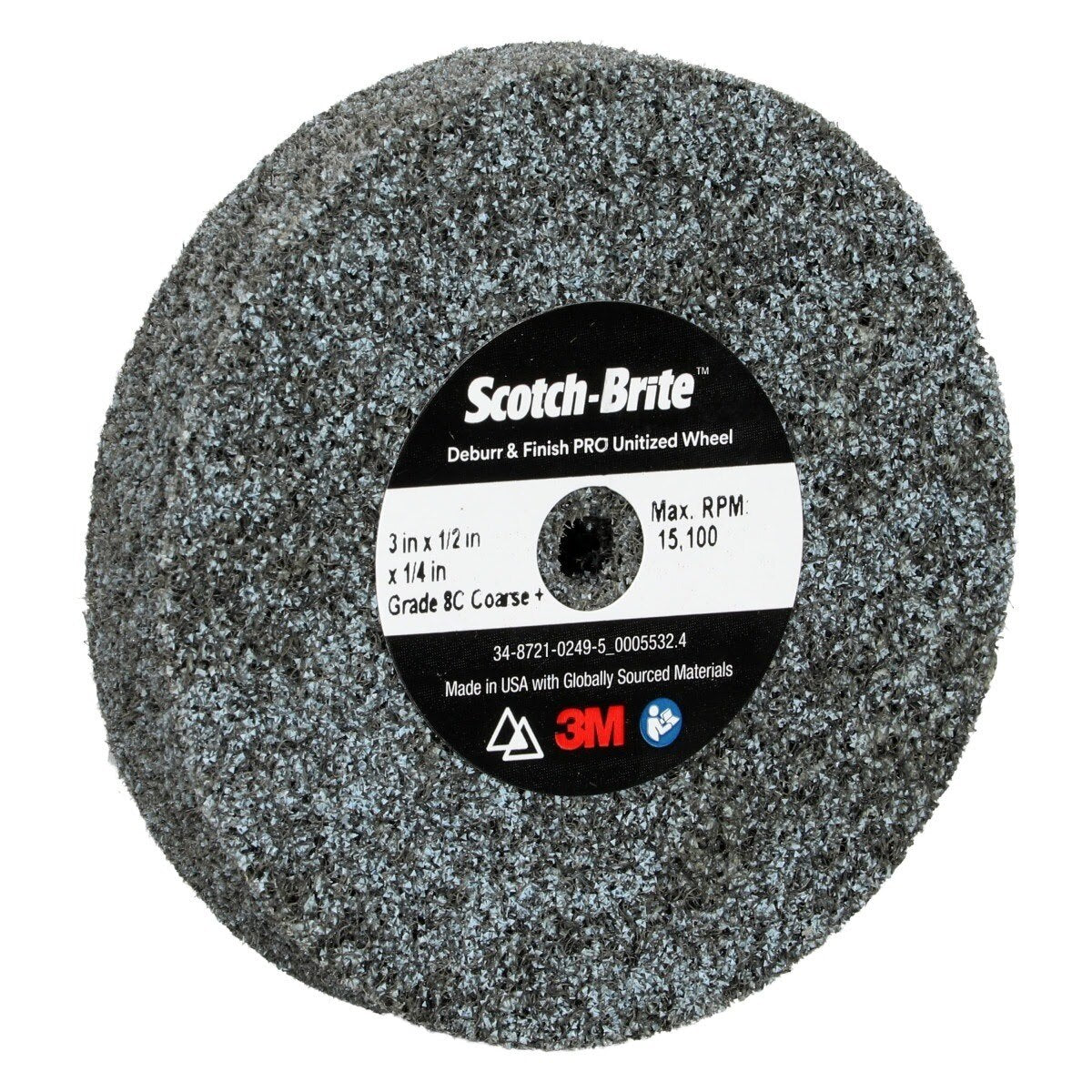 3M DP-UW Scotch-Brite Deburr & Finish PRO Unitized Wheel, 8C Coarse+, 3 in x 1/2 in x 1/4 in (7100105530) (20 Pack) - 3