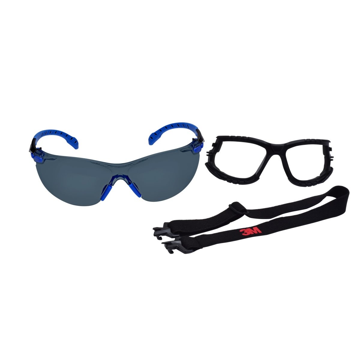 3M S1102SGAF-KT Solus 1000-Series Safety Glasses Kit with Foam Gasket and Elastic Strap, Gray Anti-Fog Lens, Blue Black Frame (7100105846) (20 Pack)