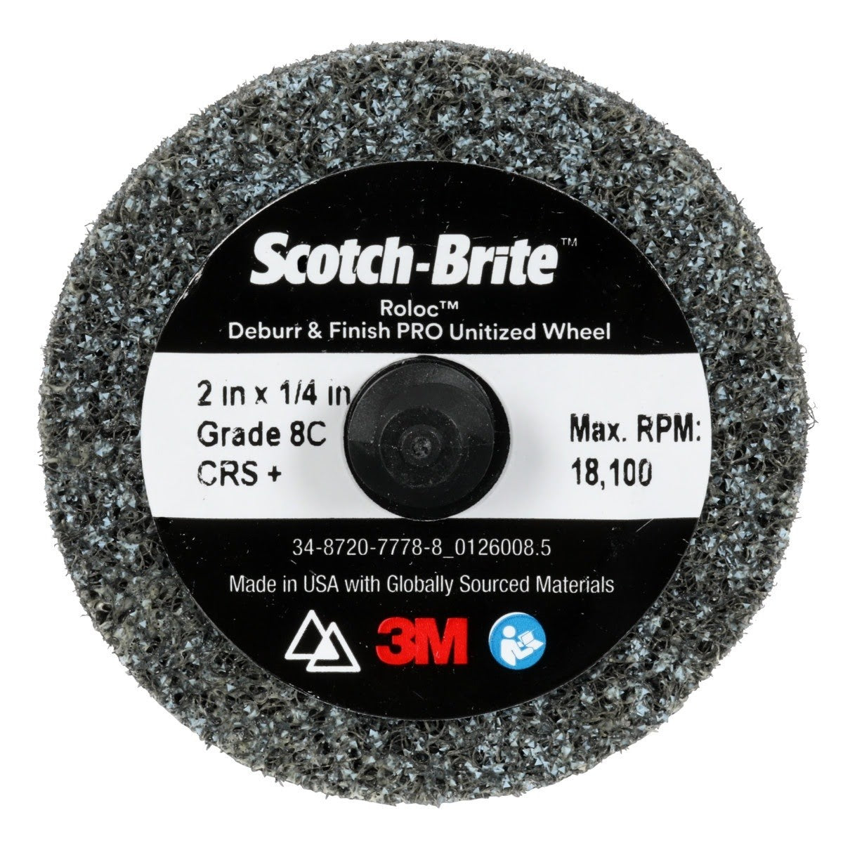 3M Scotch Brite Roloc Deburr & Finish PRO Unitized Wheel, DP-UR, 8C Coarse+, TR, 2 in x 1/4 in (7100109131) (60 Pack)