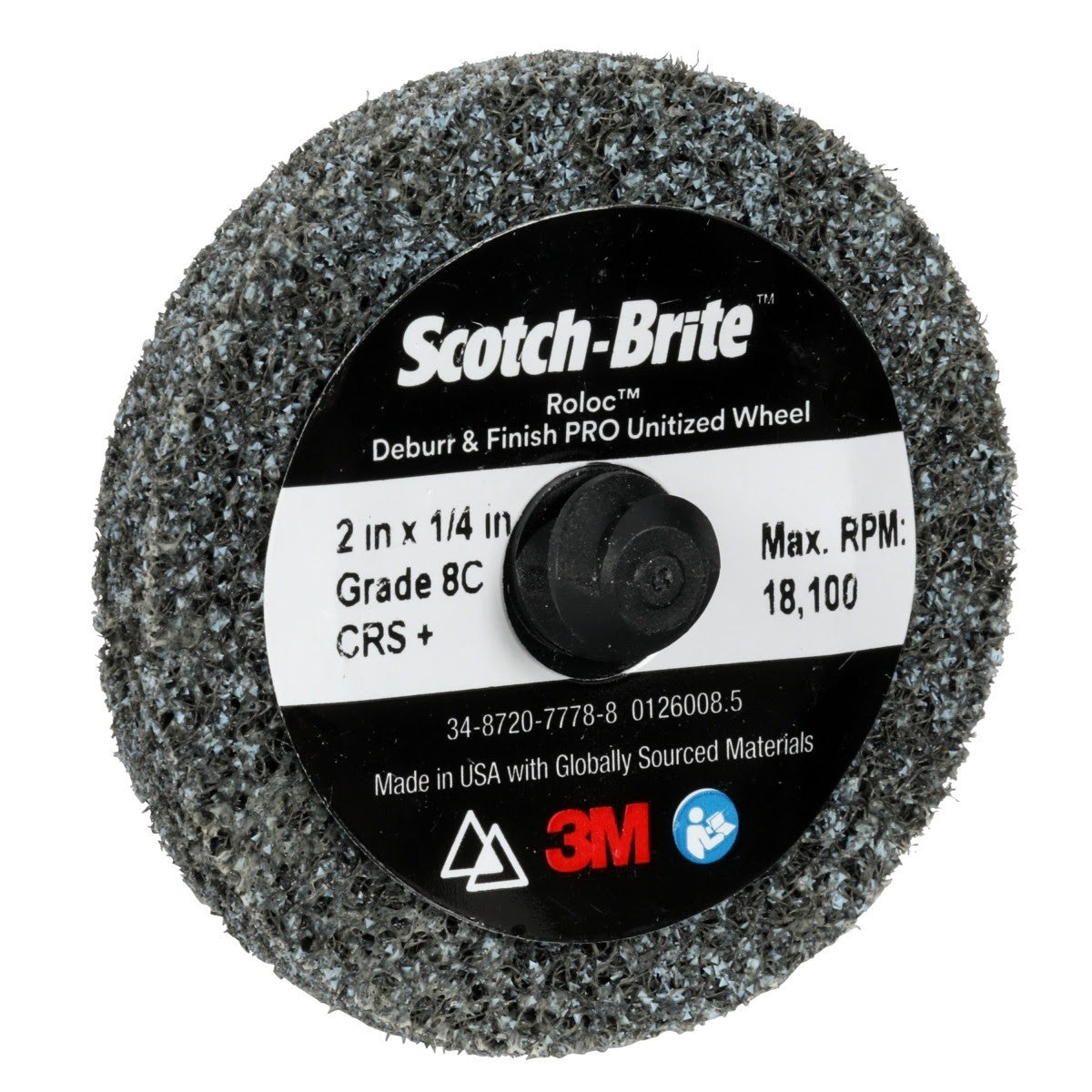 3M Scotch Brite Roloc Deburr & Finish PRO Unitized Wheel, DP-UR, 8C Coarse+, TR, 2 in x 1/4 in (7100109131) (60 Pack) - 3