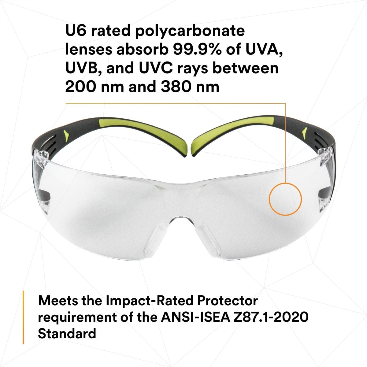 3M SF401AF SecureFit Safety Glasses, 400 Series, Clear Lens, Anti-Fog Anti-Scratch, Green/Black Frame, Polycarbonate, ANSI Z87, UV Protection (7100112435) - 7