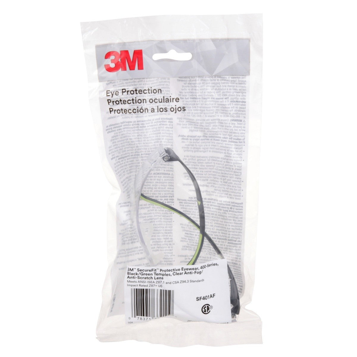 3M SF401AF SecureFit Safety Glasses, 400 Series, Clear Lens, Anti-Fog Anti-Scratch, Green/Black Frame, Polycarbonate, ANSI Z87, UV Protection (7100112435) - 9