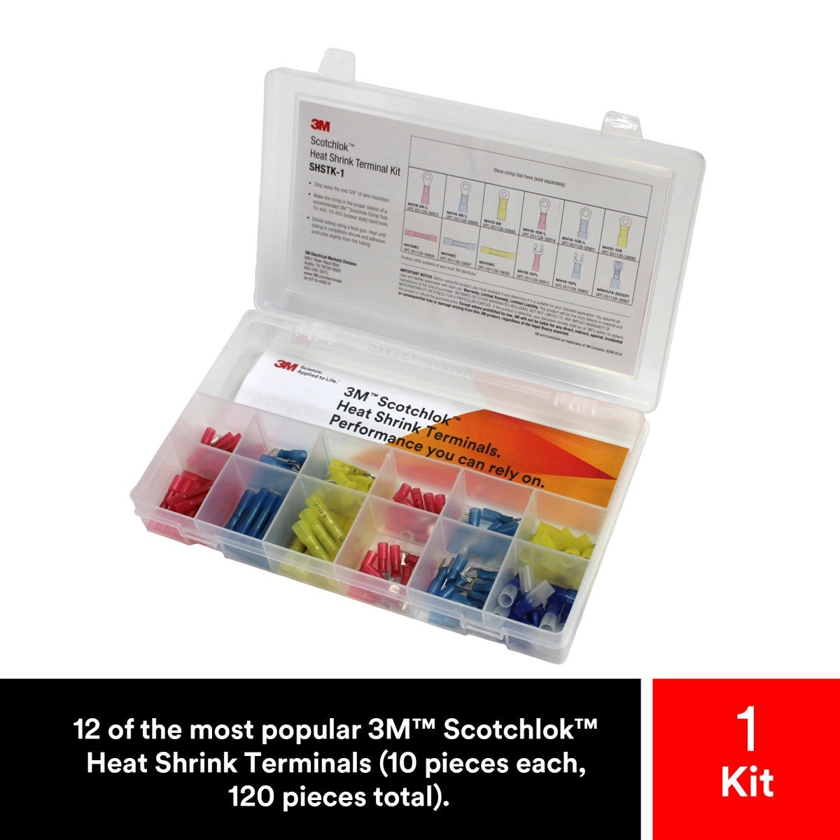 3M Heat Shrink Terminal Kit, Selection of 12 Terminals, Refillable Compact Portable Durable (SHSTK-1) (7100112733) (120 Pieces) (4 Pack) - 6