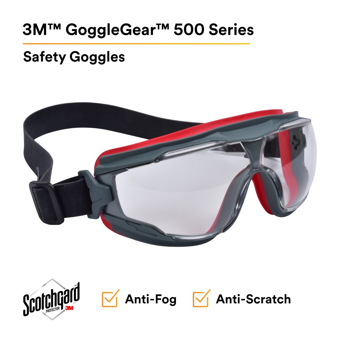 3M GG501NSGAF GoggleGear 500 Series Safety Goggles Clear Anti Fog Lens Neoprene Strap (7100112956) (10 Pack) - 6