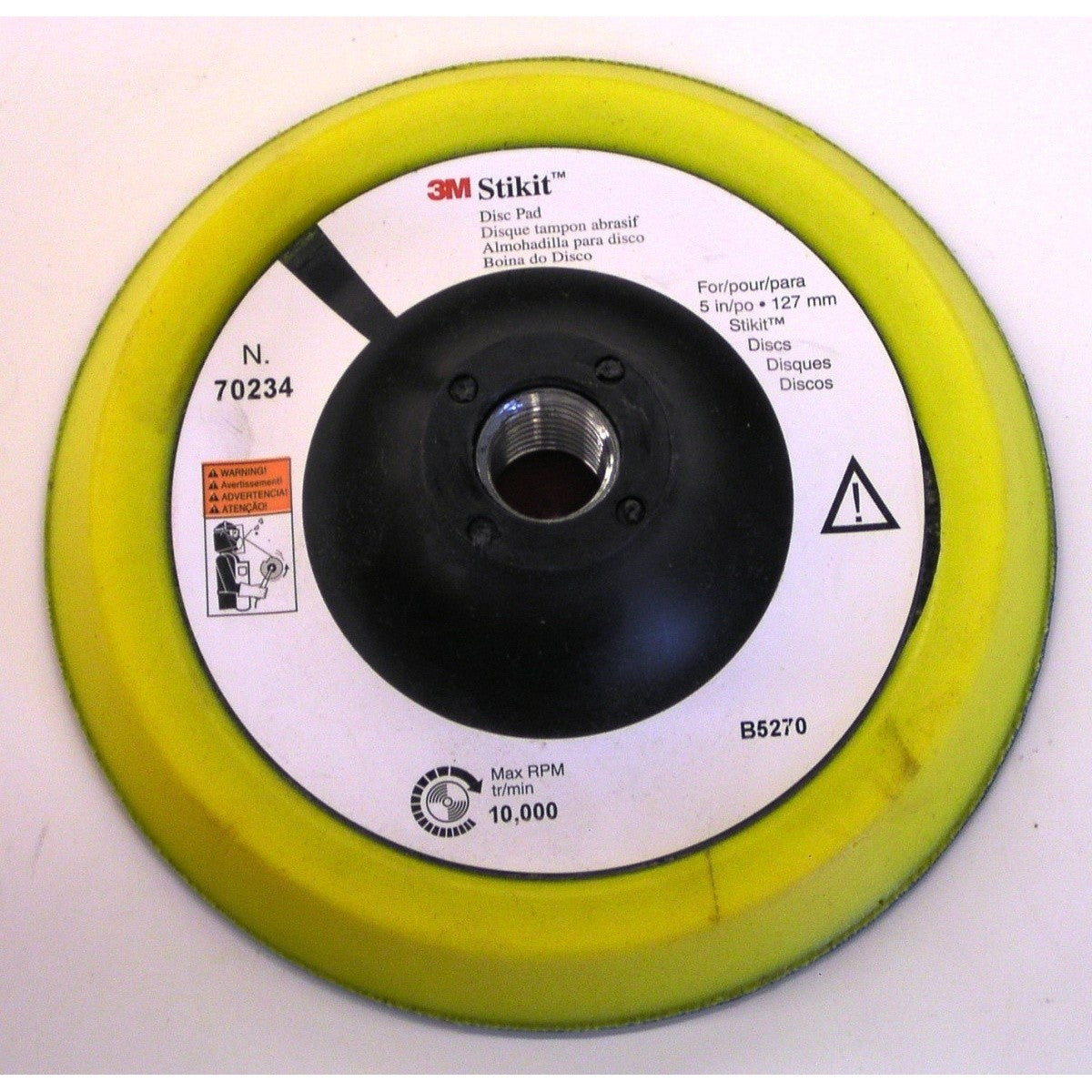 3M Stikit Disc Pad, PSA, Yellow, 5 in x 1/2 in, 5/8-11 Internal (70234) (7100114993) (5 Pack)