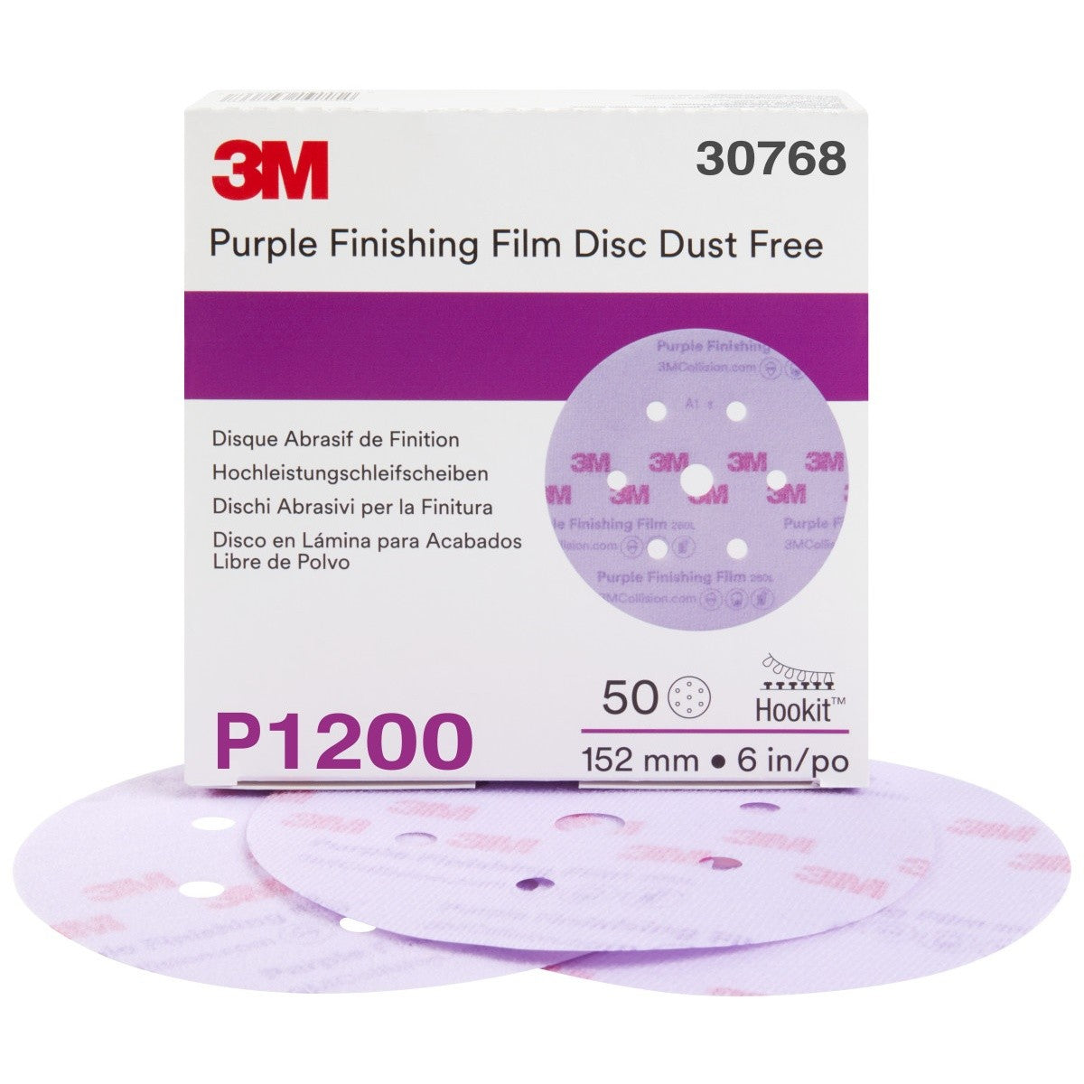3M 260L 30768 Hookit Purple Finishing Film Abrasive Disc, 6 in, Dust Free, P1200 (7100122777) (200 Pack) - 2