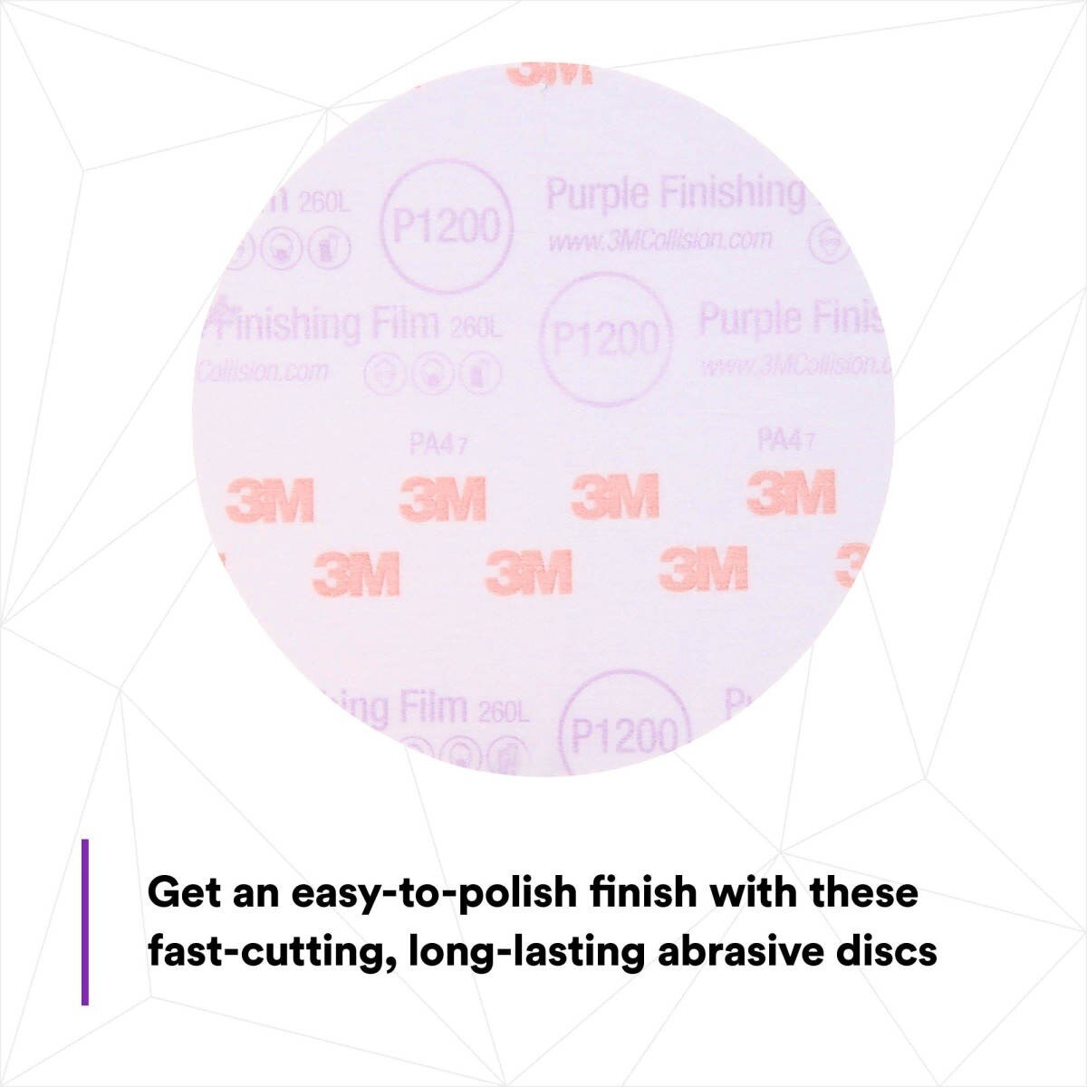 3M 260L 30668 Hookit Purple Finishing Film Abrasive Disc, Aluminum Oxide, P1200, Purple, 6 in, Clear Coat Sanding (7100122780) (200 Pack) - 3