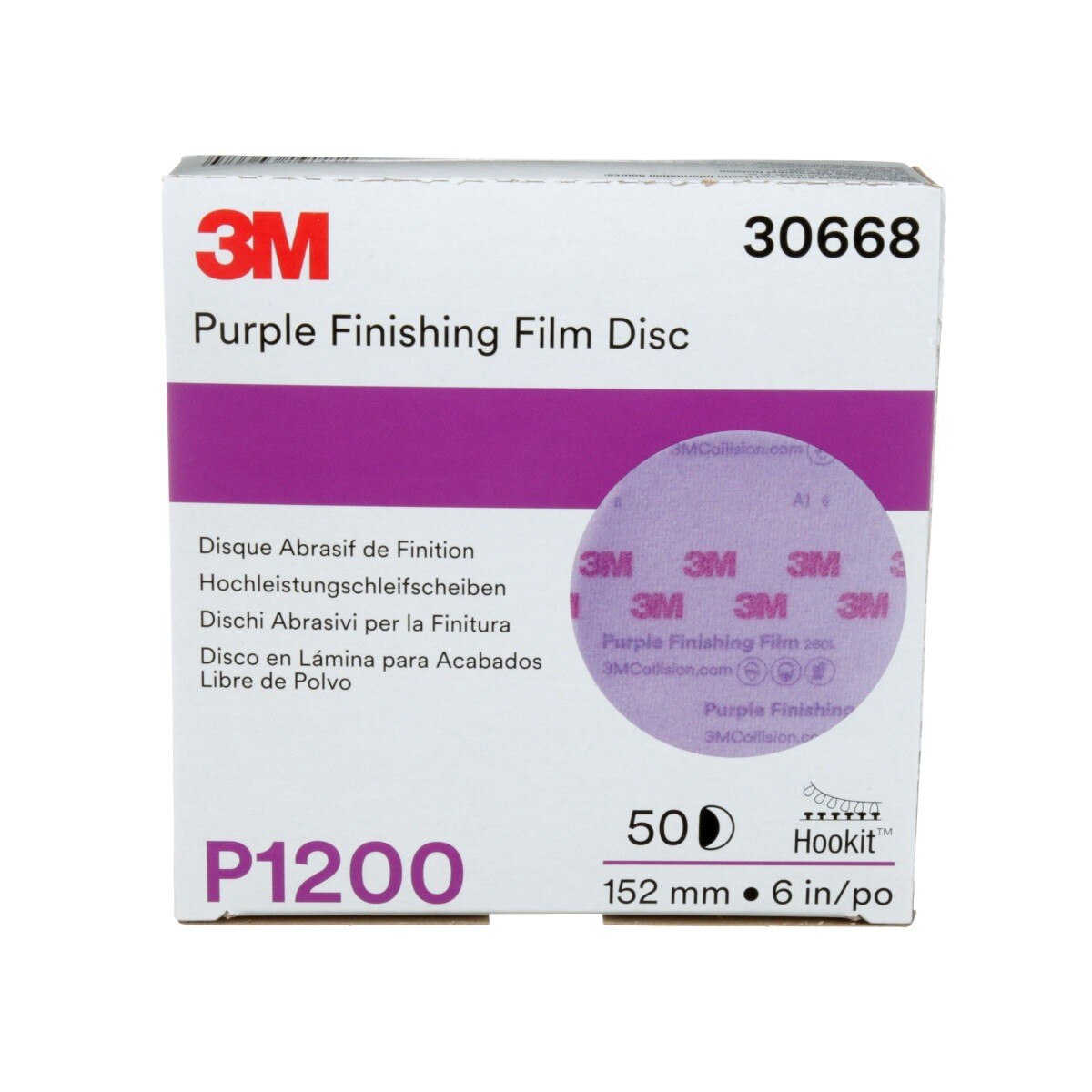 3M 260L 30668 Hookit Purple Finishing Film Abrasive Disc, Aluminum Oxide, P1200, Purple, 6 in, Clear Coat Sanding (7100122780) (200 Pack) - 10