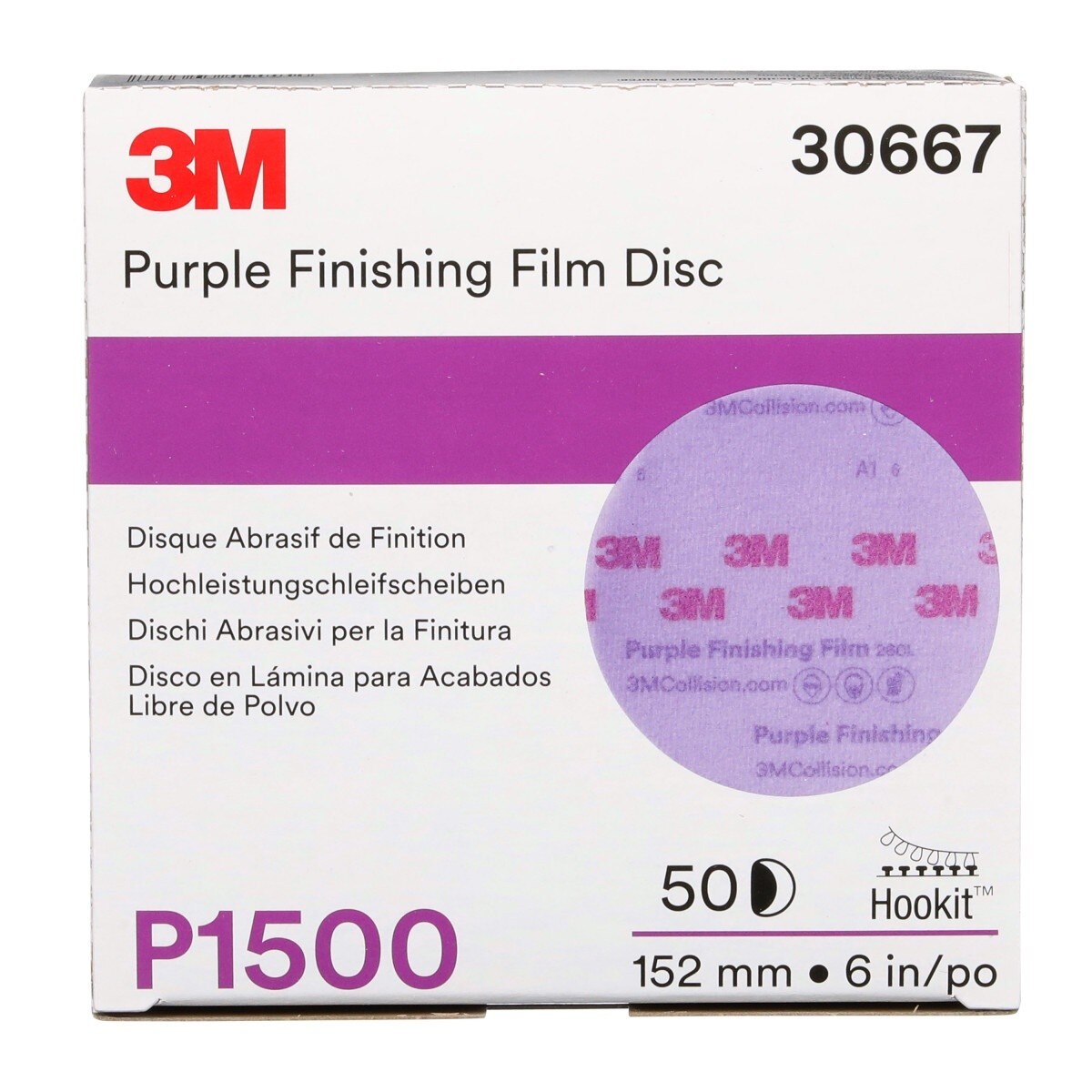 3M 260L 30667 Hookit Purple Finishing Film Abrasive Disc, P1500, Purple, 6 in (7100122795) (50 Pack) - 2
