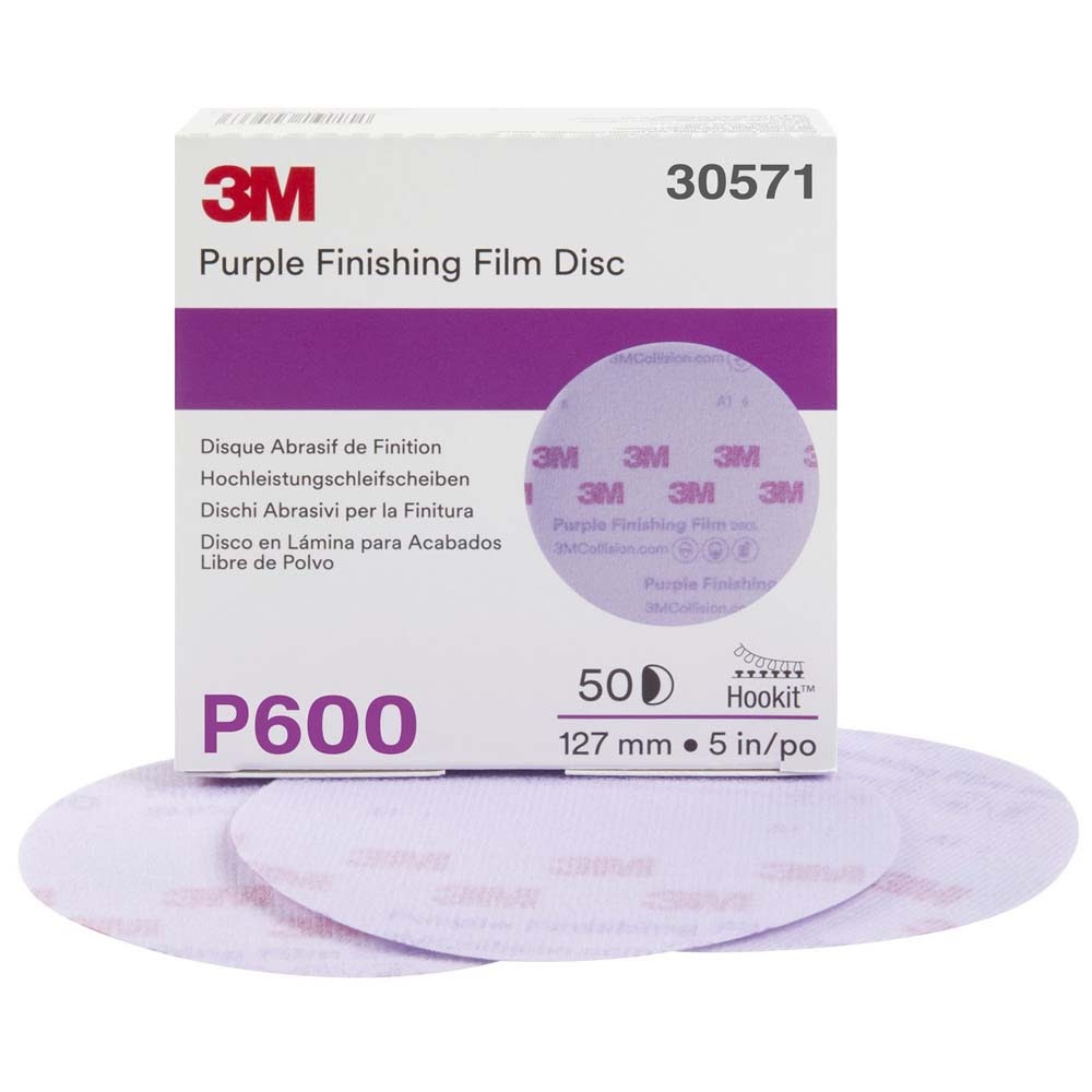 3M 7100122801 Hookit Purple Finishing Film Abrasive Disc 260L, 30571, 5 in, P600 (50 Pack)