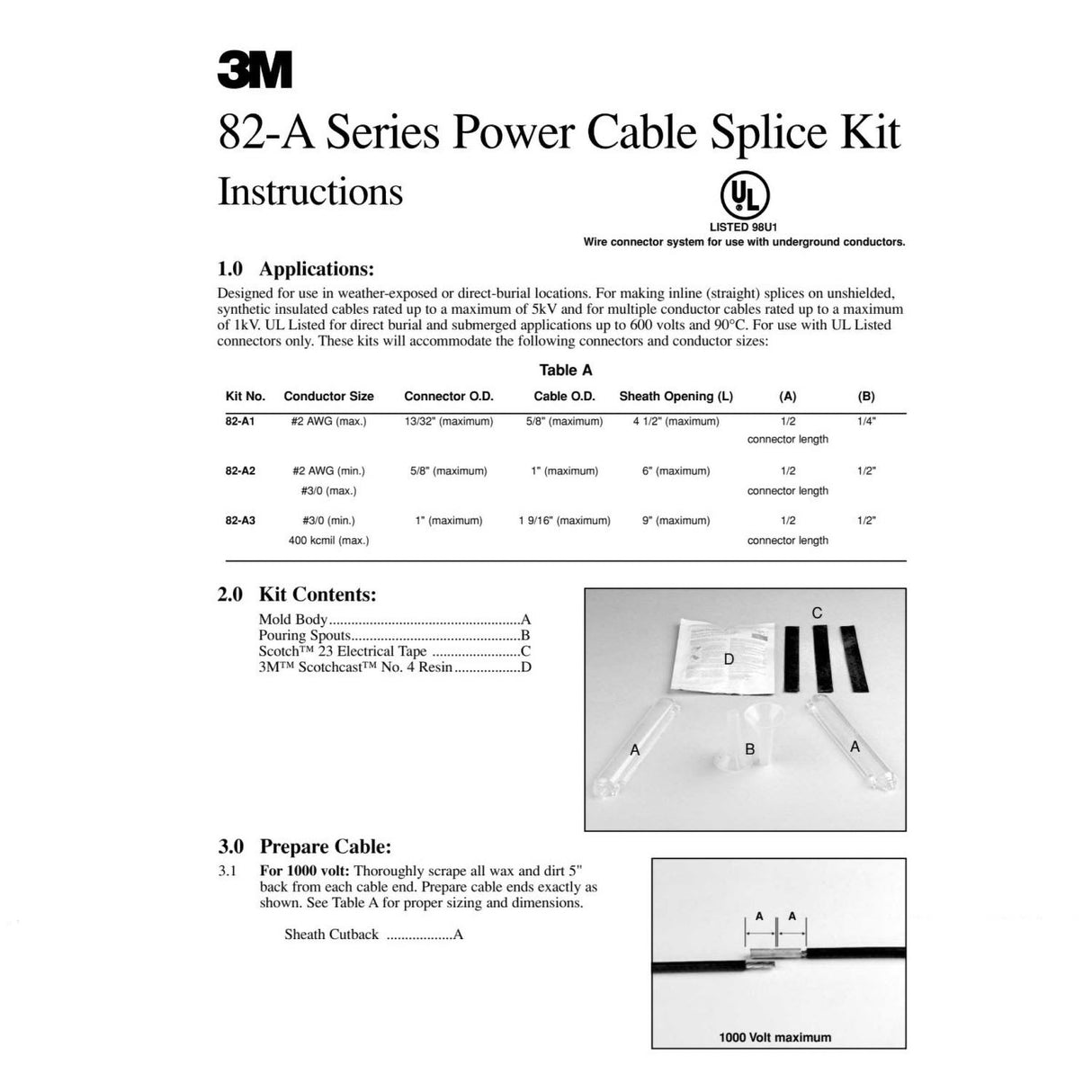 3M Scotchcast Inline Resin Power Cable Splice Kit, Up to 2 AWG, Black (82-A1N) (7100123073) (10 Pack) - 10