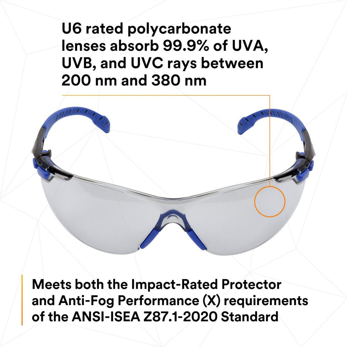 3M S1107SGAF Solus 1000 Series Safety Glasses Scotchgard Anti-Fog Indoor/Outdoor Grey Lens Blue/Black Frame (S1107SGAF) (7100131794) (20 Pack) - 6