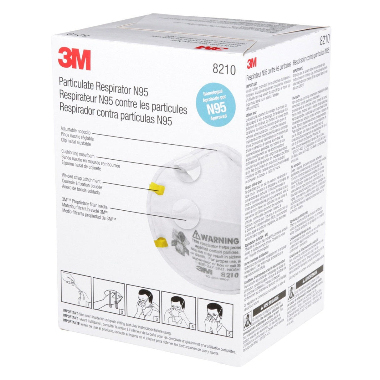 3M 46457 8210 Particulate Respirator N95 Cup Style Disposable, Standard Size (7100132742) (160 Pack) - 7
