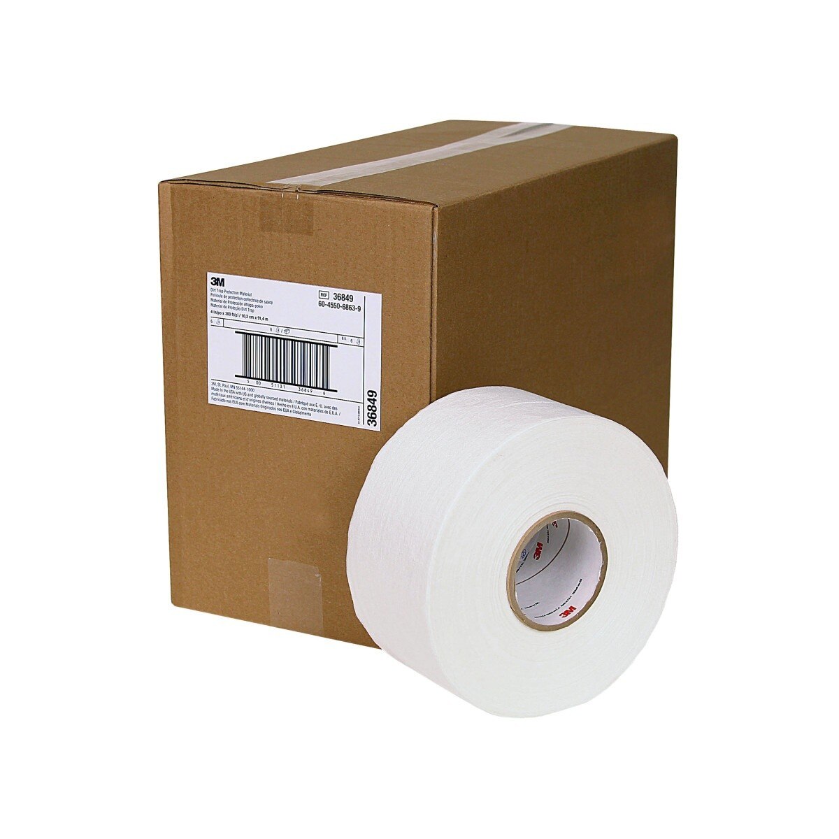 3M 36849 Dirt Trap Protection Material, Polyester Nonwoven Overspray Protection Roll, White, 4 in x 300 ft (7100133779) (6 Pack) - 6