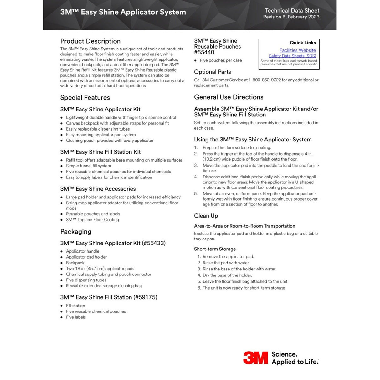 3M 55433 Easy Shine Floor Finish Applicator Kit, Backpack System (7100134540) - 7