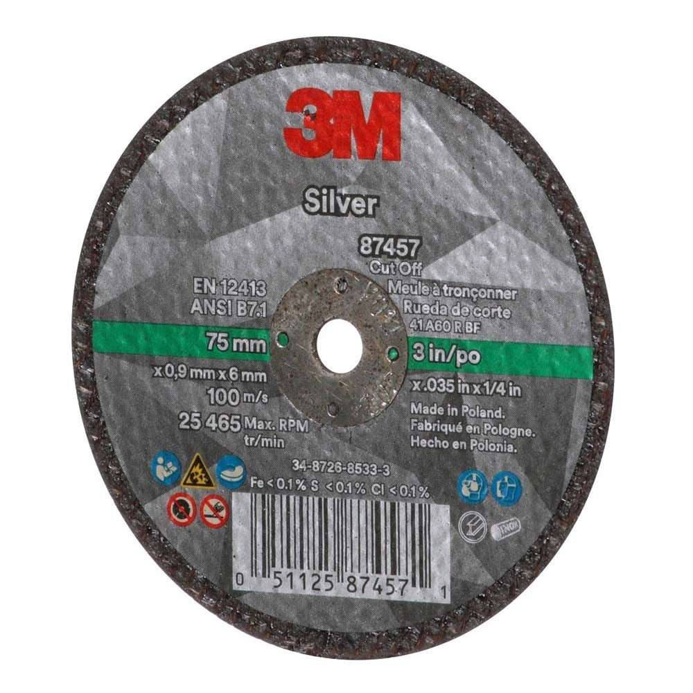 3M 7100138406 Silver Cut-Off Wheel 87457 60+ T1 3 in x 0.035 in x 1/4 in (25 Pack)