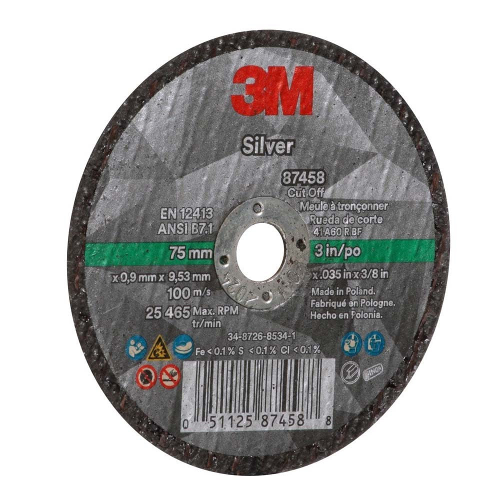 3M 87458 Silver Cut-Off Wheel T1, 3 in x .035 in x 3/8 in for Pipe Cutting on Stainless and Mild Steel (7100139208) (25 Pack) - 4