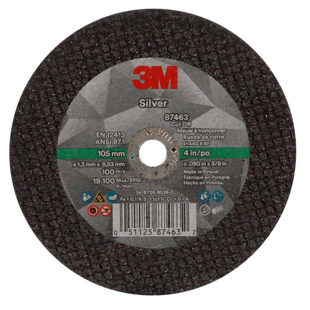 3M 87463 Silver Cut-Off Wheel T1, 4 in x .050 in x 3/8 in for Pipe Cutting on Stainless and Mild Steel (7100139222) (25 Pack)