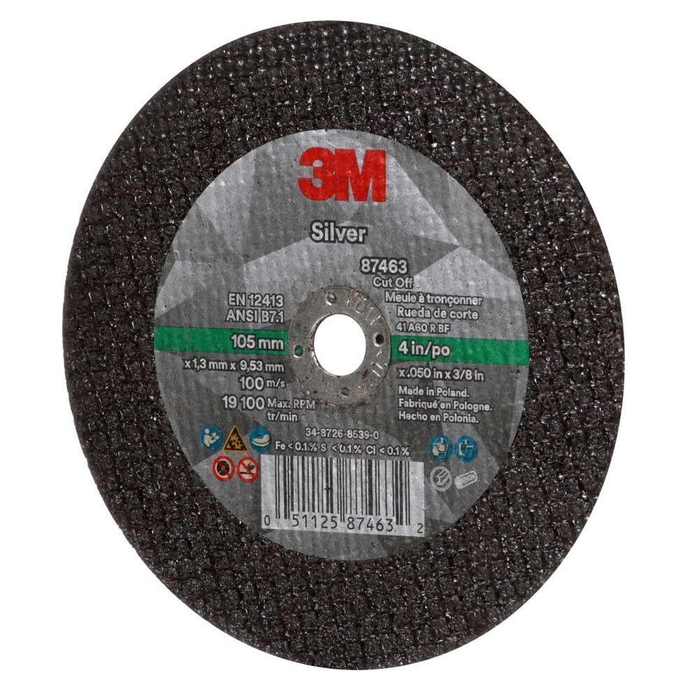 3M 7100139222 Silver Cut-Off Wheel T1, 4 in x .050 in x 3/8 in for Pipe Cutting on Stainless and Mild Steel (25 Pack) - 2