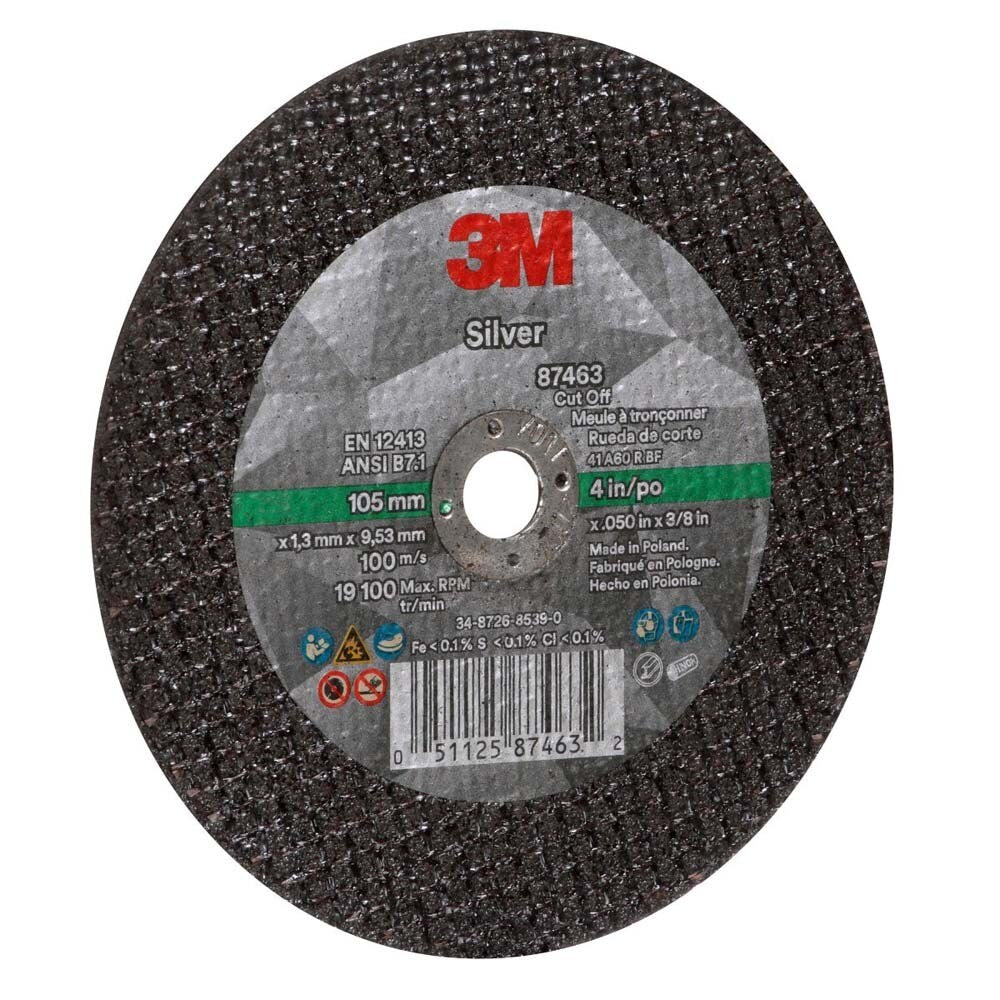 3M 7100139222 Silver Cut-Off Wheel T1, 4 in x .050 in x 3/8 in for Pipe Cutting on Stainless and Mild Steel (25 Pack) - 3