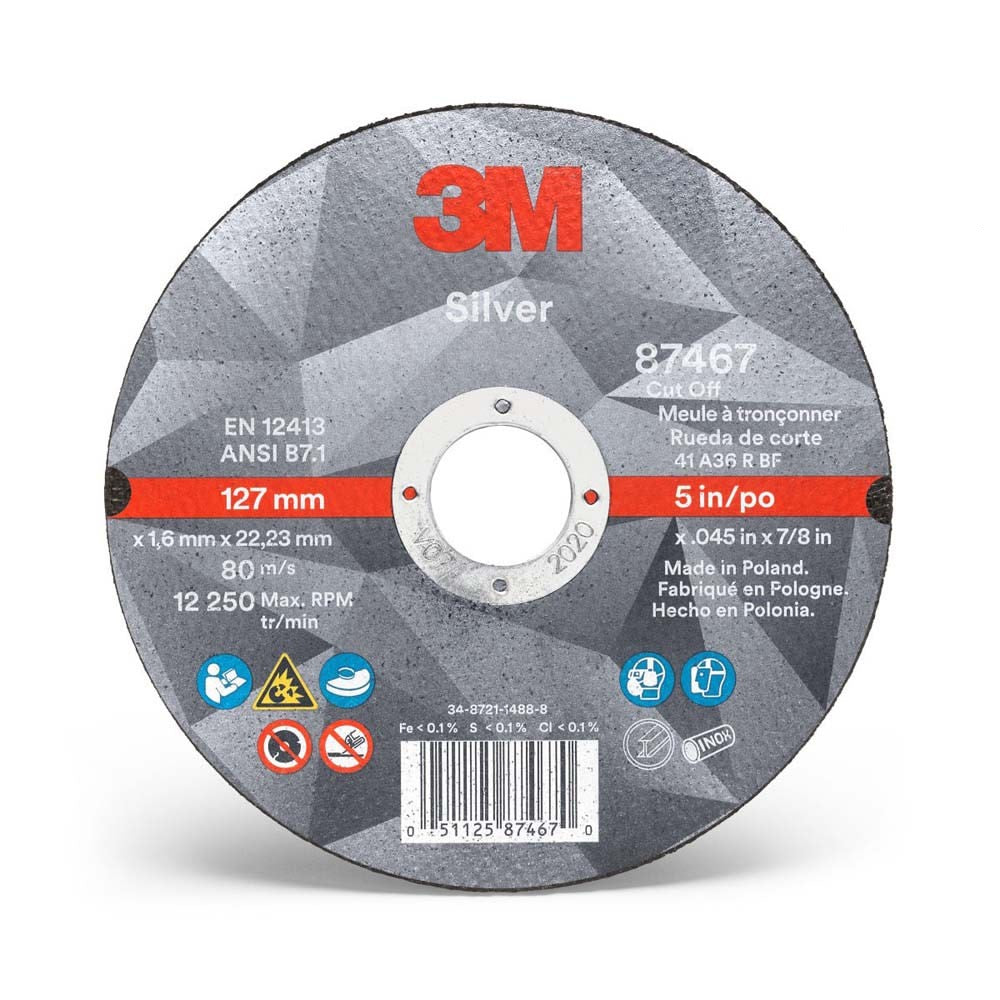3M 87467 Silver Cut-Off Wheel 36+ T1 5 in x 0.045 in x 7/8 in (7100139236) (25 Pack)