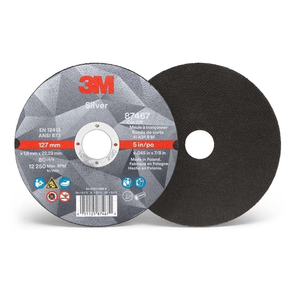 3M 87467 Silver Cut-Off Wheel 36+ T1 5 in x 0.045 in x 7/8 in (7100139236) (25 Pack) - 2