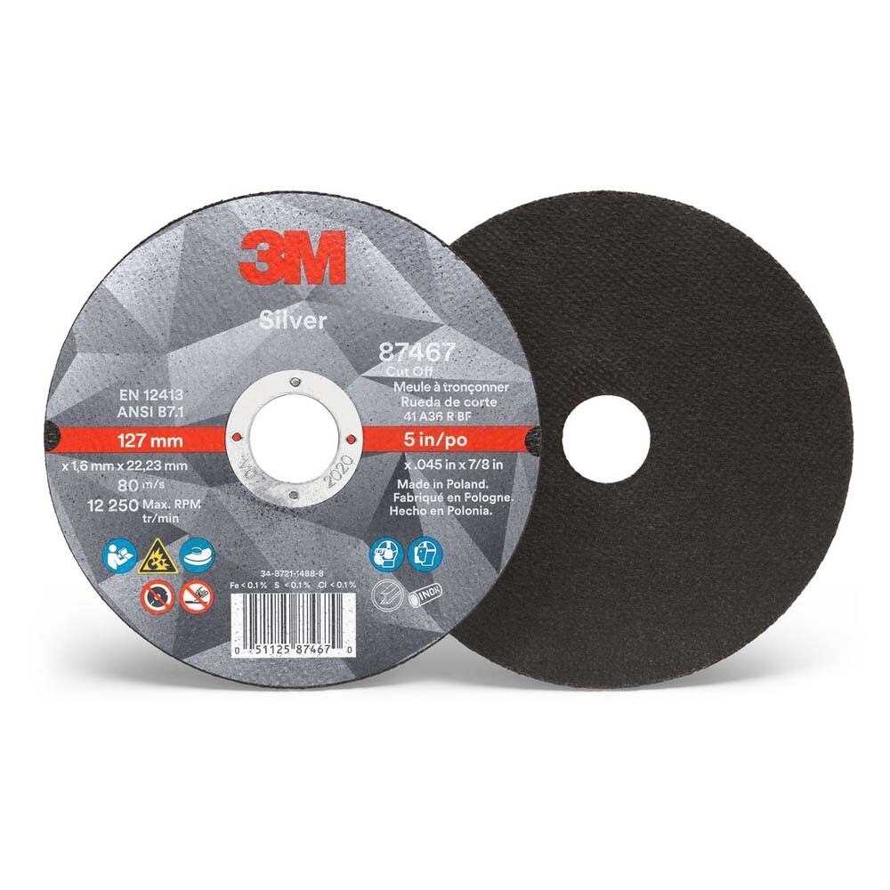 3M 7100139236 Silver Cut-Off Wheel 87467 36+ T1 5 in x 0.045 in x 7/8 in (25 Pack) - 2