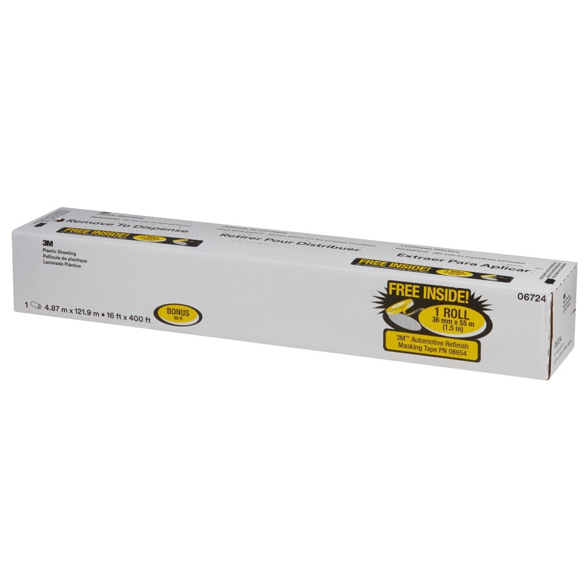 3M 06724 Plastic Sheeting with 388N Yellow Masking Tape 36 mm, Transparent, 16 ft x 400 ft (7100139894) - 3