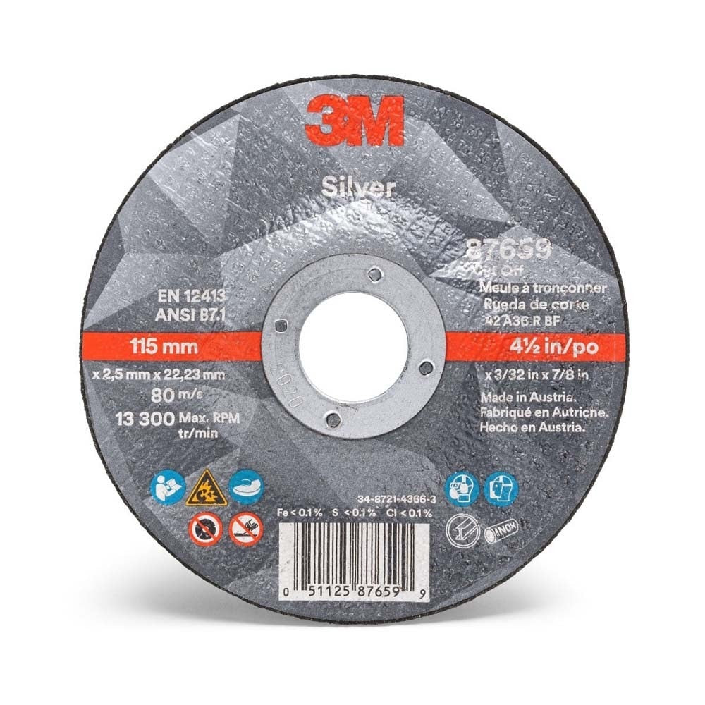 3M 87659 Silver Cut-Off Wheel, 36+, T27, 4.5 in x 3/32 in x 7/8 in (7100141055) (50 Pack)